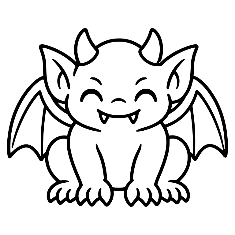 Happy Gargoyle With Closed Smiling Eyes And Eyebrows — free fantasy-creature SVG cut file