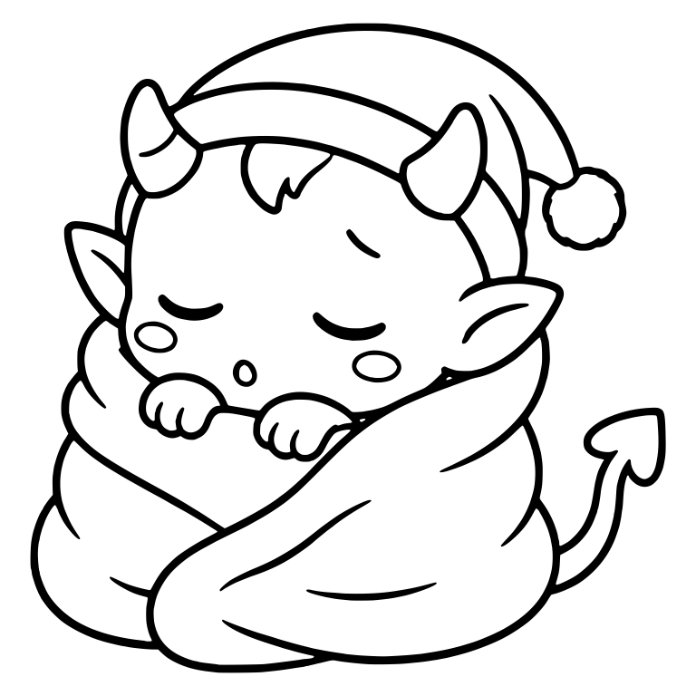 Sleeping Baby Devil in Nightcap Wrapped in Blanket — free fantasy-creature SVG cut file