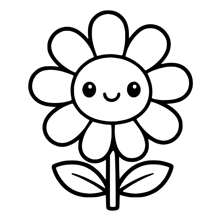Smiling Daisy With Single Top Petal and Leaves — free floral SVG cut file