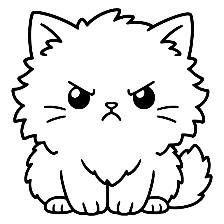 Fluffy Angry Kitten Sitting With Shaggy Fur — free animal SVG cut file