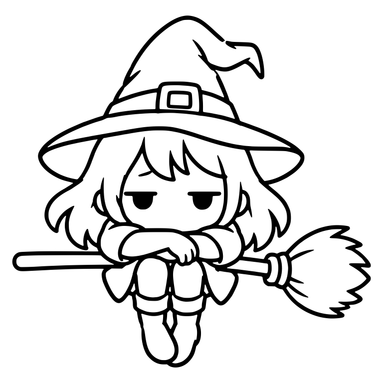 Bored Witch Sitting on Broom Hugging Her Knees — free characters SVG cut file