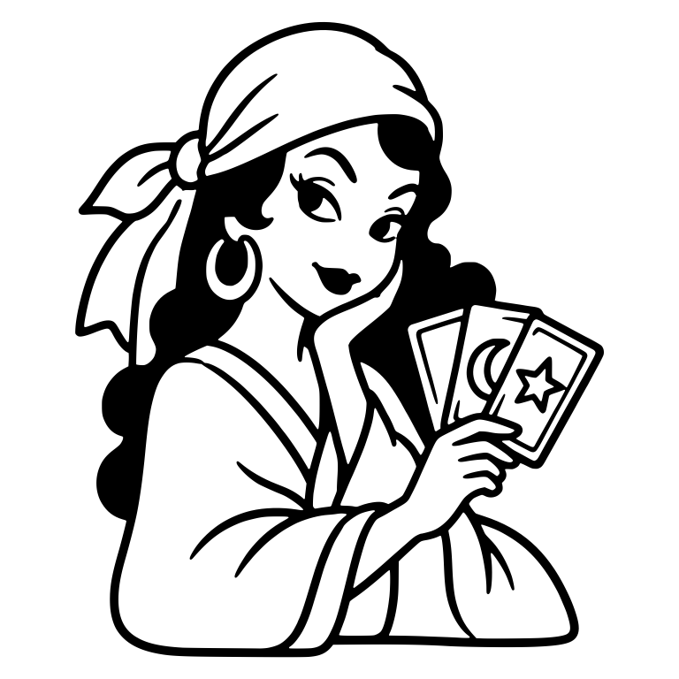 Fortune Teller Resting Chin While Holding Tarot Cards — free characters SVG cut file