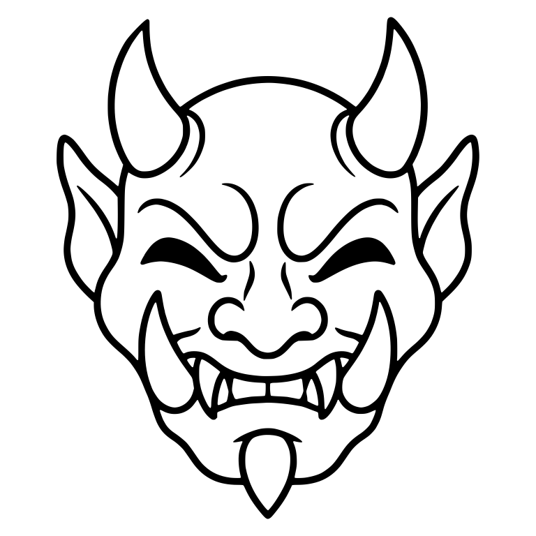 Grinning Oni Demon Mask With Horns, Tusks and Goatee — free fantasy-creature SVG cut file