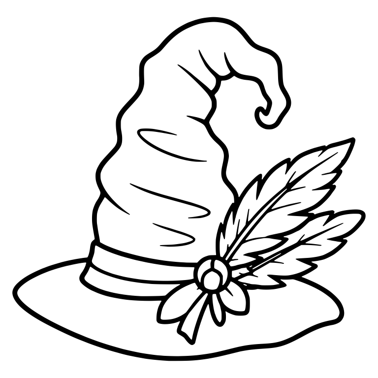 Wrinkled Witch Hat with Two Feathers and Ribbon Bow — free objects SVG cut file