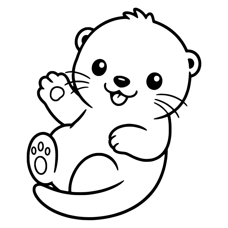 Kawaii Otter Lying on Back Waving a Paw — free animal SVG cut file