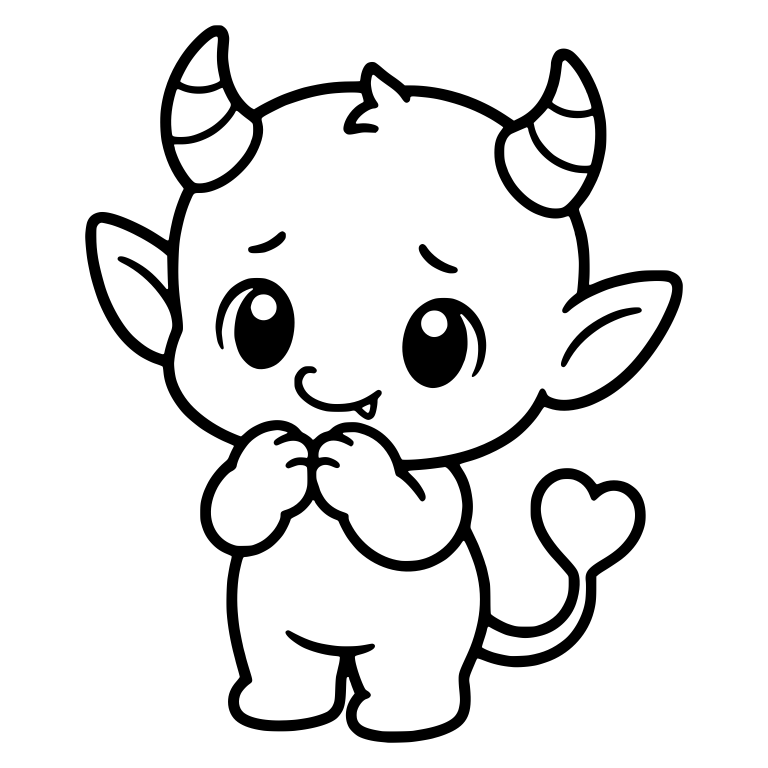 Bashful Little Devil with Heart Tail and Hands at Chin — free fantasy-creature SVG cut file