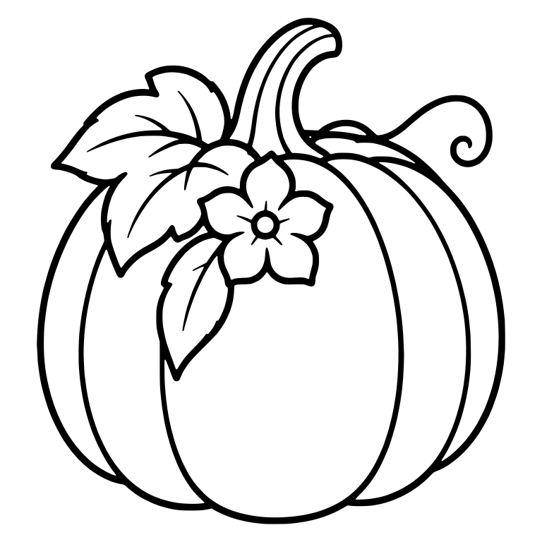 Pumpkin With Five-Petal Flower and Leaves — free floral SVG cut file