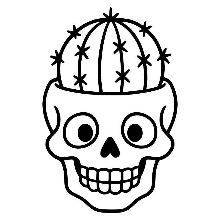 Googly-Eyed Skull Planter with Barrel Cactus — free skeleton SVG cut file