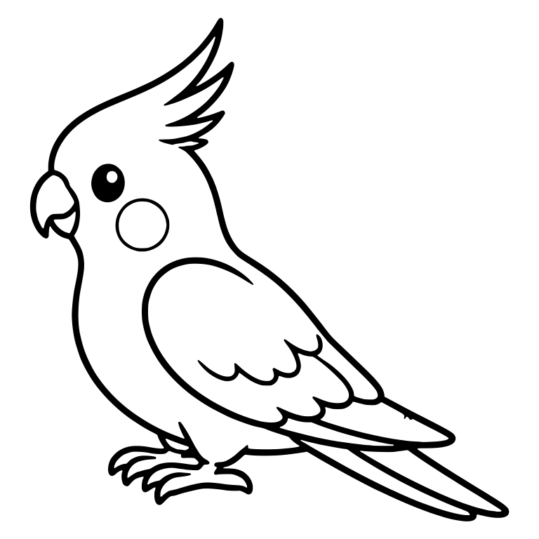 Cockatiel in Profile with Swept-Back Crest and Cheek Circle — free animal SVG cut file