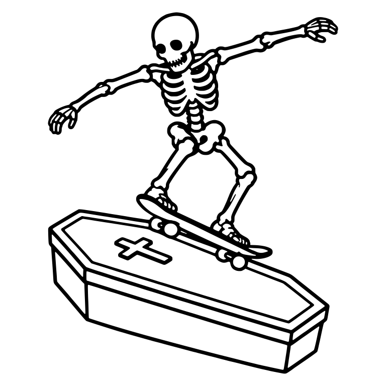 Skeleton Skateboarder Grinding a Cross Coffin — free skeleton SVG cut file