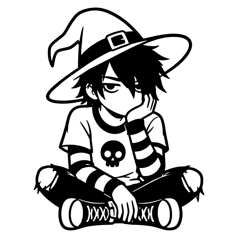 Bored Emo Boy in Witch Hat Sitting Cross-Legged — free characters SVG cut file