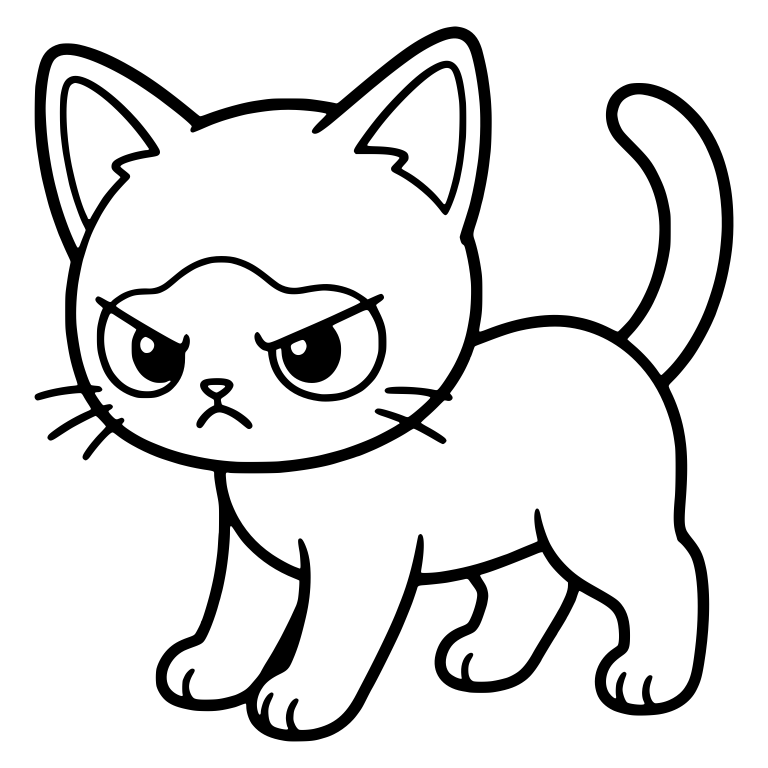 Scowling Kitten Walking With Tail Curved Up — free animal SVG cut file