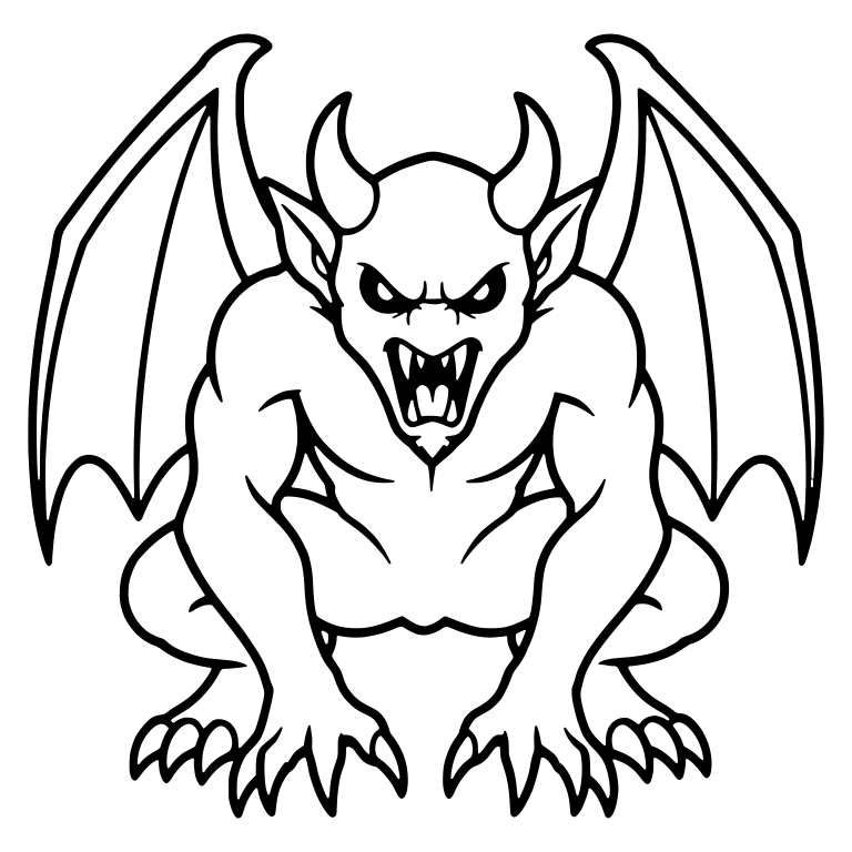 Front-Facing Horned Gargoyle Crouching — free fantasy-creature SVG cut file