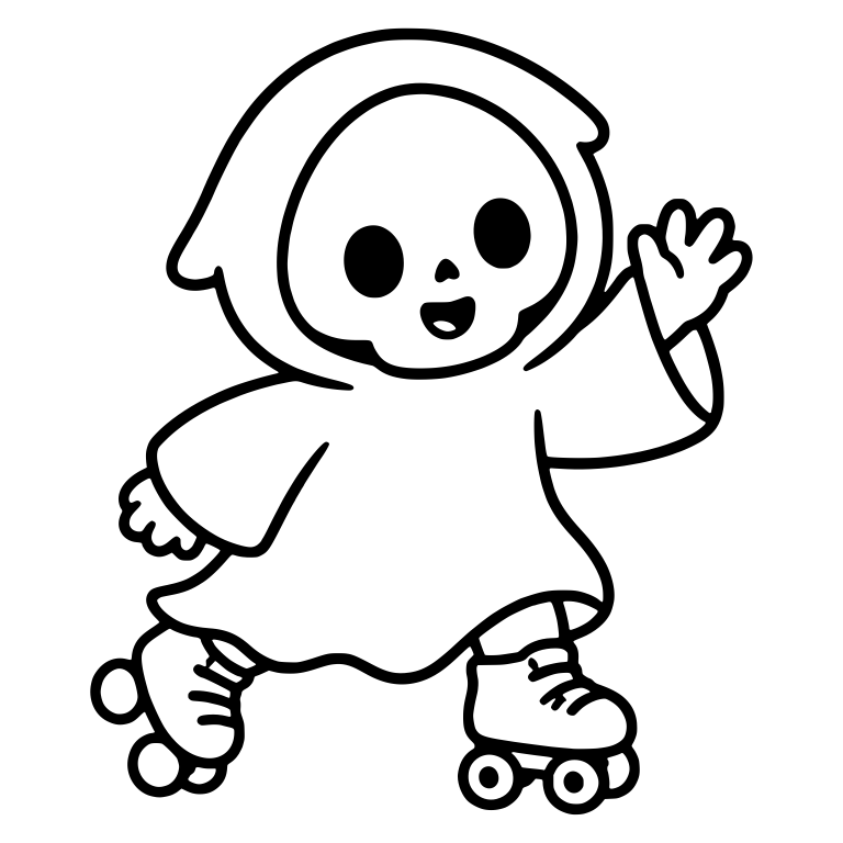 Waving Kawaii Grim Reaper on Roller Skates — free characters SVG cut file