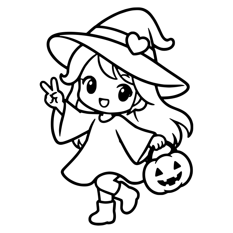 Witch With Heart Hat Carrying Jack-O'-Lantern Pail — free characters SVG cut file