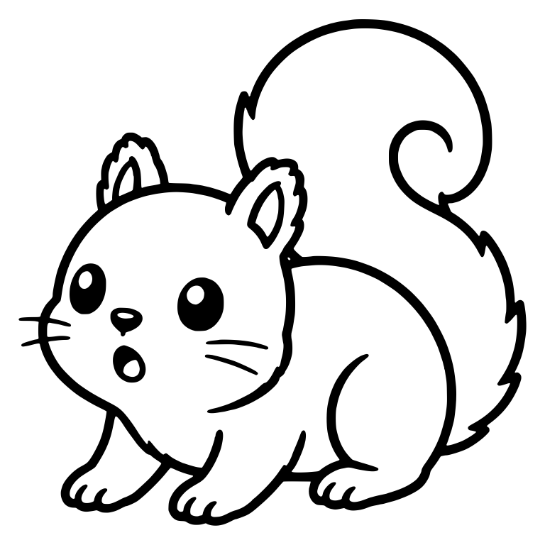 Startled Squirrel Crouching with Whiskers and Spiral Tail — free animal SVG cut file