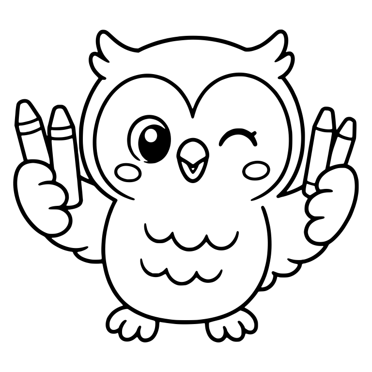 Winking Owl Holding Up Four Crayons — free animal SVG cut file