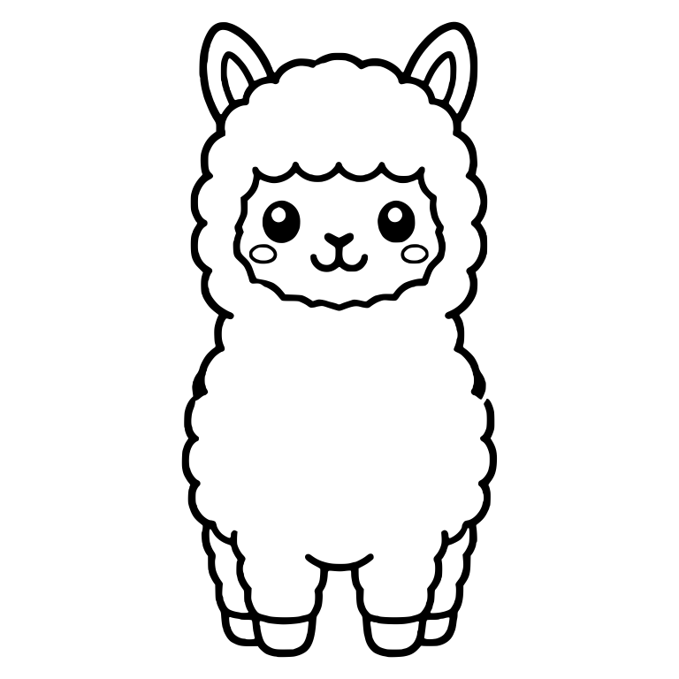 Kawaii Alpaca Standing Front View with Blush Cheeks — free animal SVG cut file