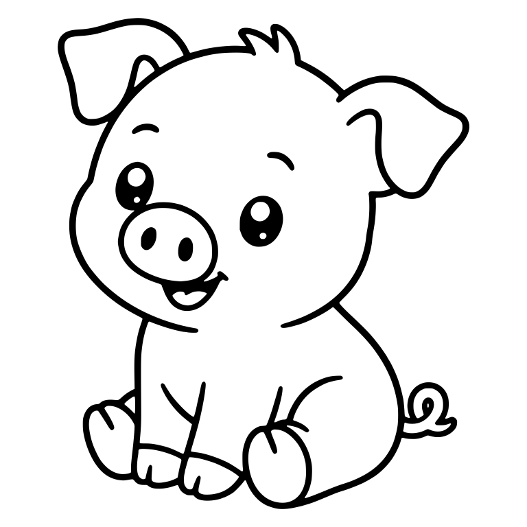 Sitting Baby Pig with Tilted Head and Curly Tail — free animal SVG cut file