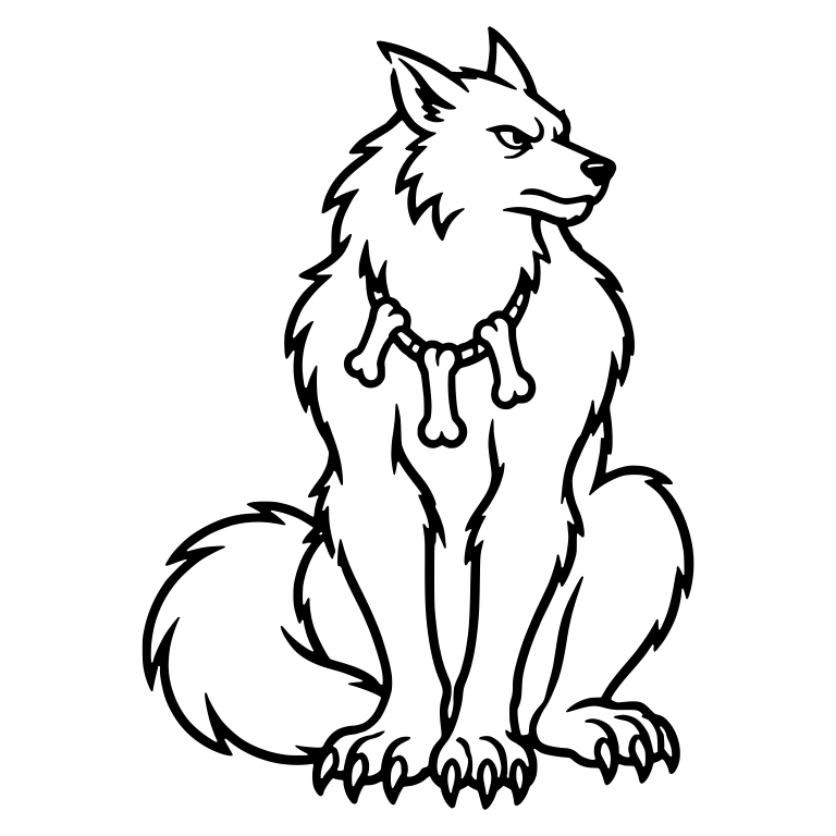 Seated Werewolf Wearing Bone Necklace — free fantasy-creature SVG cut file