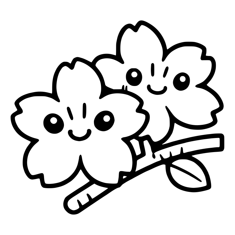 Two Smiling Cherry Blossoms on a Branch With One Leaf — free floral SVG cut file