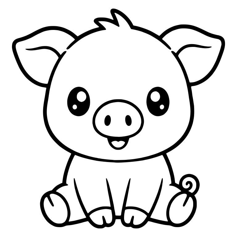 Big-Eyed Sitting Piglet With Hair Tuft and Curly Tail — free animal SVG cut file