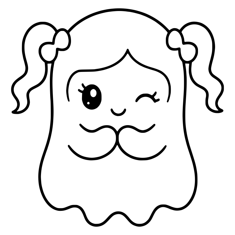 Winking Girl Ghost with Pigtail Bows and Clasped Hands — free fantasy-creature SVG cut file