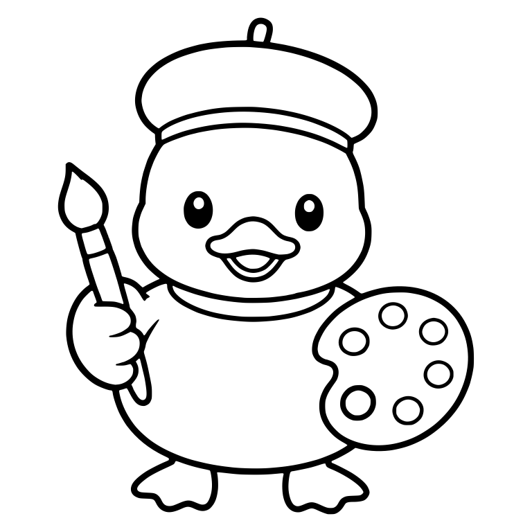Duck Artist in Beret with Paintbrush and Palette — free animal SVG cut file