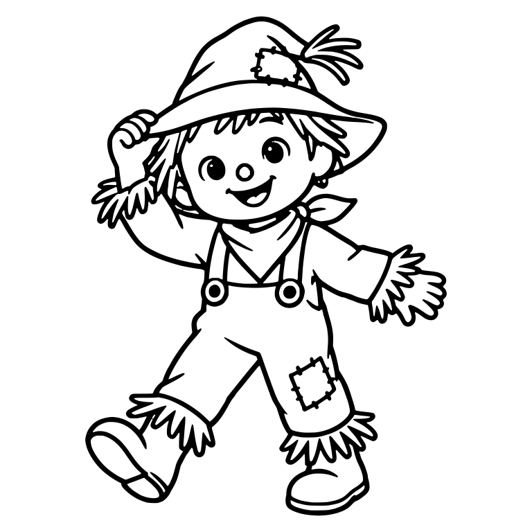 Boy Scarecrow Costume Tipping Patched Straw Hat — free characters SVG cut file