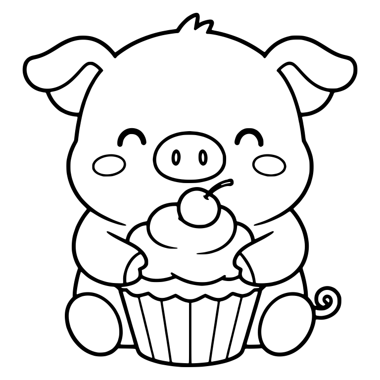 Sitting Piglet Holding Cherry Cupcake — free animal SVG cut file