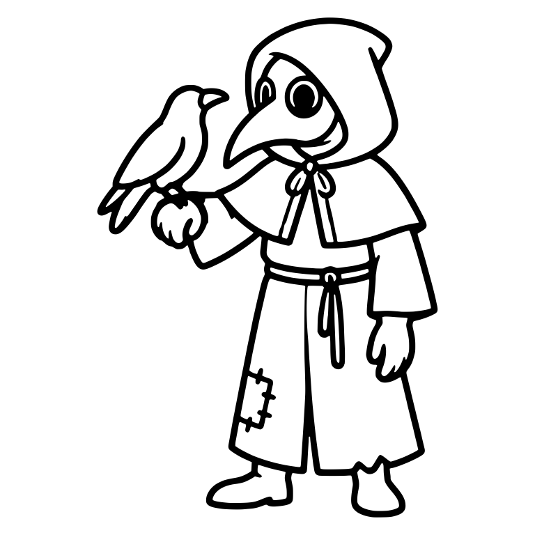 Hooded Plague Doctor with Crow on Hand — free characters SVG cut file