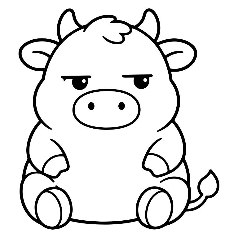 Round Sitting Cow With Flat Brows and Side-Eye — free animal SVG cut file