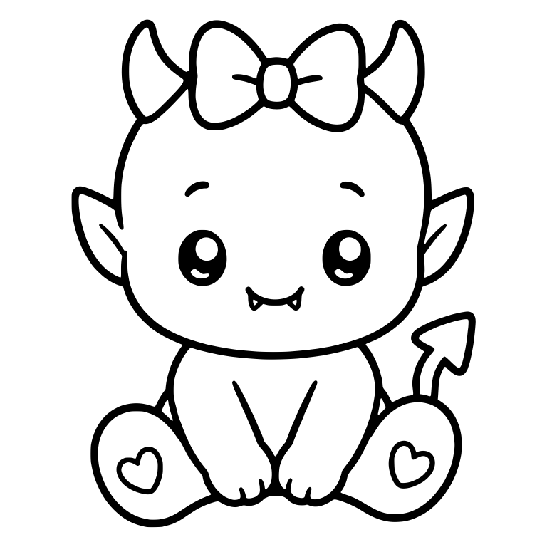 Sitting Baby Devil with Bow and Heart Feet — free fantasy-creature SVG cut file