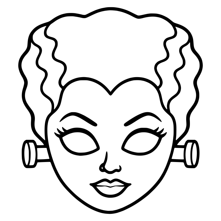 Bride of Frankenstein Mask With Tall Wavy Hair and Bolts — free fantasy-creature SVG cut file