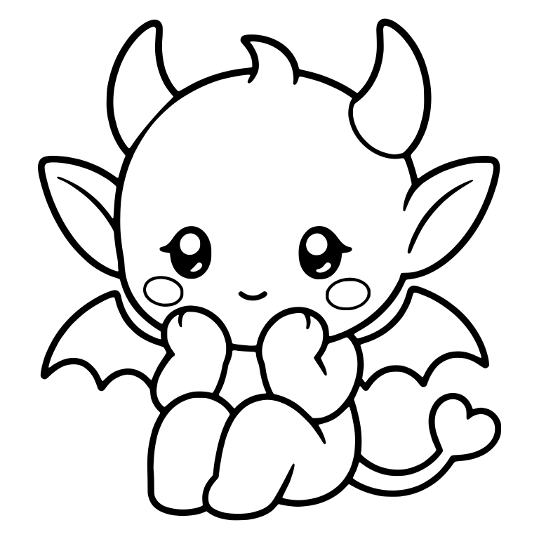 Shy Baby Devil With Hands at Cheeks and Heart Tail — free fantasy-creature SVG cut file