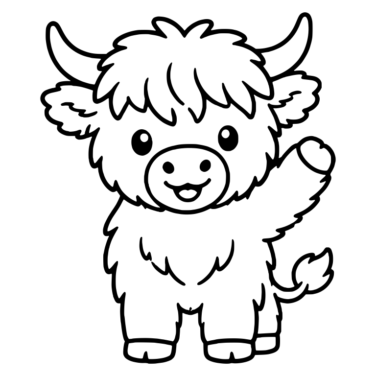 Standing Highland Calf Waving a Paw on the Right — free animal SVG cut file