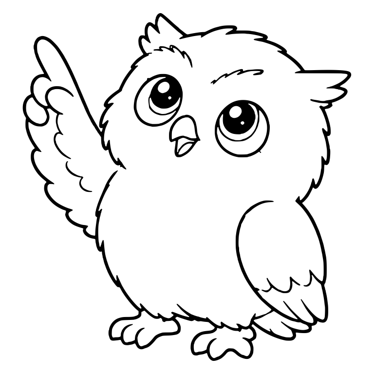 Fluffy Baby Owl Pointing One Wing Up at the Sky — free animal SVG cut file