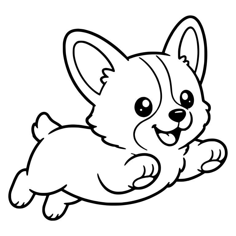 Leaping Corgi Puppy Facing Right With Open Smile — free animal SVG cut file
