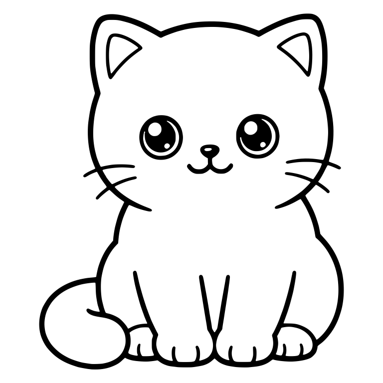 Sitting Kitten With Round Face And Curled Tail — free animal SVG cut file