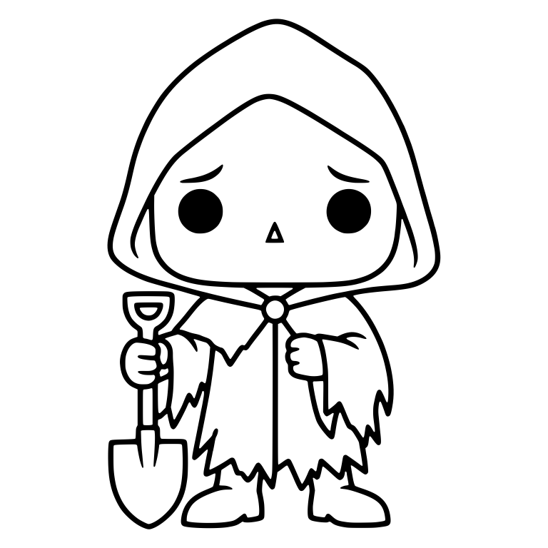 Hooded Gravedigger Holding Upright Shovel — free characters SVG cut file