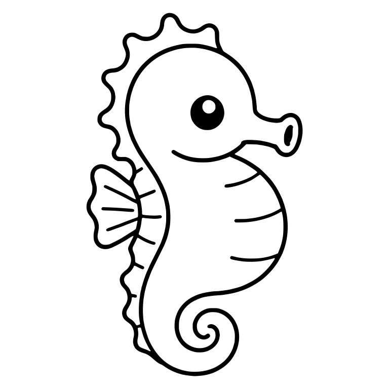 Pot-Bellied Kawaii Seahorse with Scalloped Crest and Fin — free animal SVG cut file