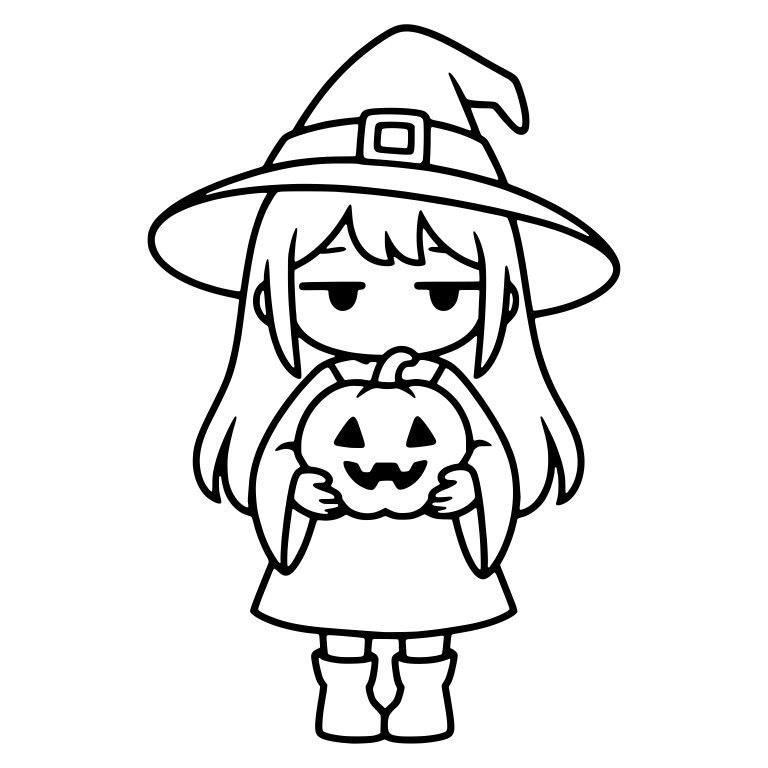 Bored Witch Hugging Jack-O'-Lantern Pumpkin — free characters SVG cut file
