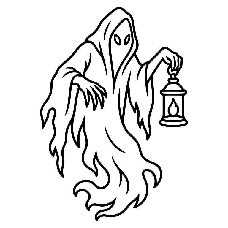 Hooded Phantom Holding Lantern With Flowing Robe — free fantasy-creature SVG cut file