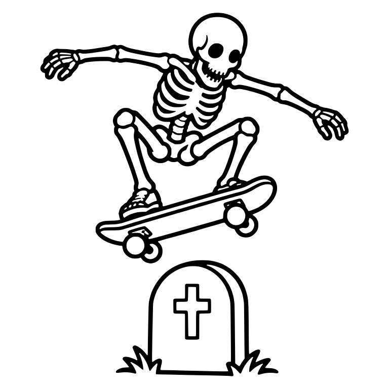 Wide-Legged Skeleton Jump Over Rounded Cross Tombstone — free skeleton SVG cut file