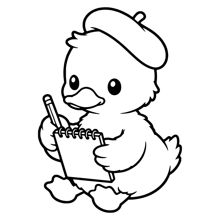 Fluffy Duckling in Beret Sketching on a Small Notepad — free animal SVG cut file