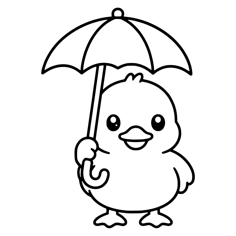 Smiling Duckling With Open Umbrella on Left — free animal SVG cut file