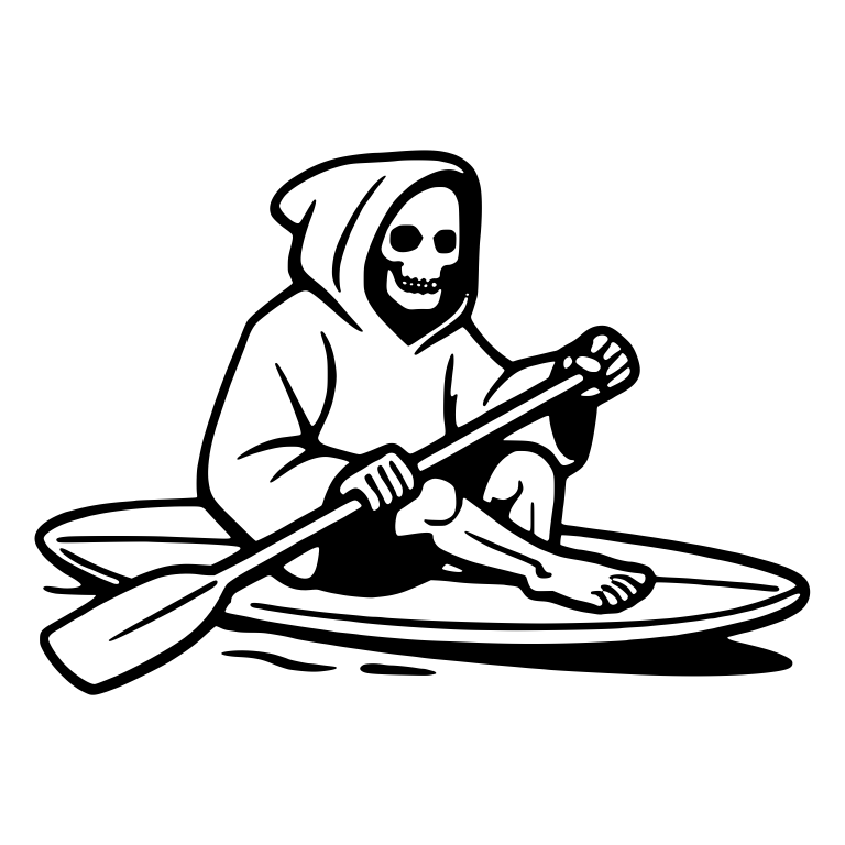 Hooded Reaper Paddling a Stand-Up Paddleboard — free characters SVG cut file