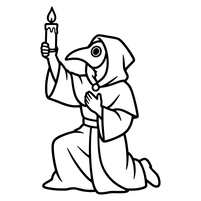 Kneeling Plague Doctor Raising a Candle — free characters SVG cut file