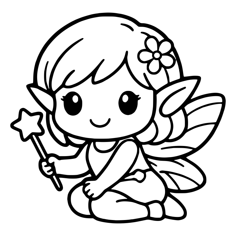 Chibi Fairy Girl With Star Wand and Flower in Hair — free characters SVG cut file