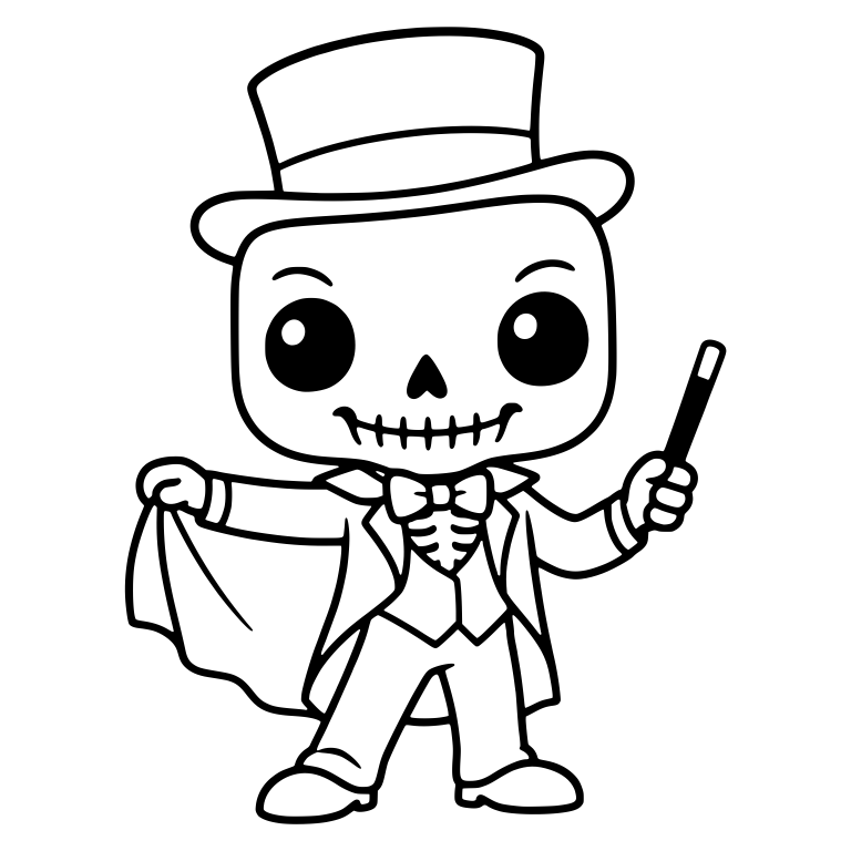 Skeleton Magician With Top Hat, Wand and Cape — free skeleton SVG cut file